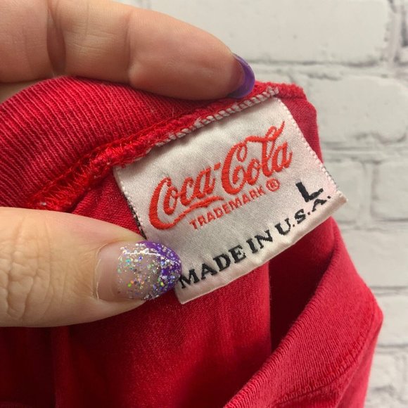 Coca-cola Vintage T-Shirt Mens Sz L Large Red With White Logo Flaws - Picture 8 of 9